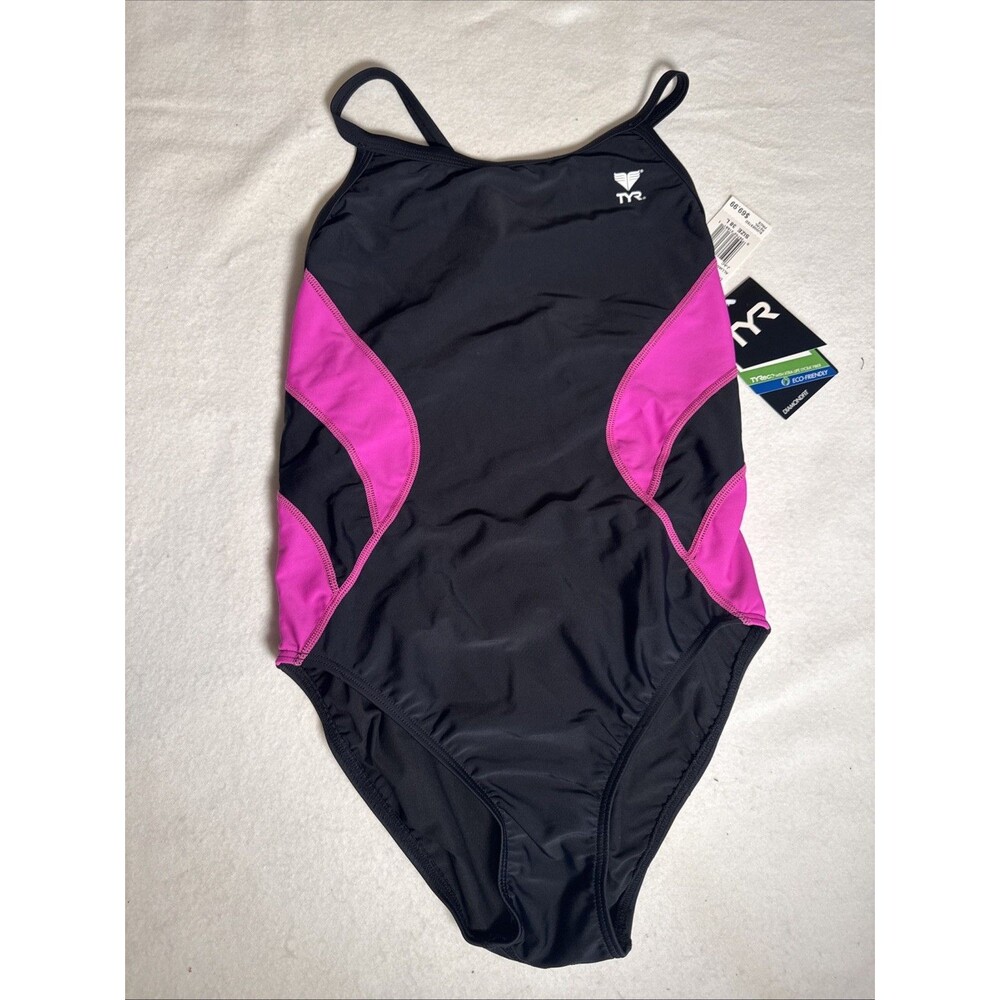 TYR  Alliance Splice Diamondfit Swimsuit Black/Pink Size 38 L 12  Practice Lap